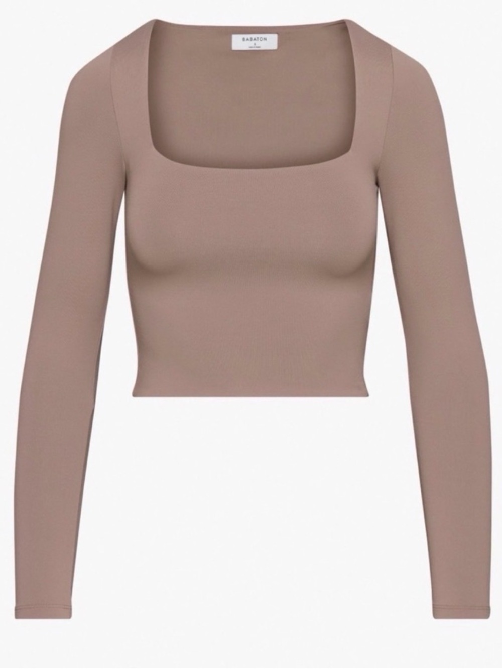Babaton Aritzia Contour Square-Neck Long Sleeve Crop Top in Deep Taupe